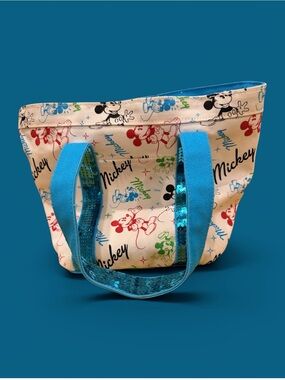 Disney Mickey Mouse Cream Canvas Tote with Blue Sequin Handles